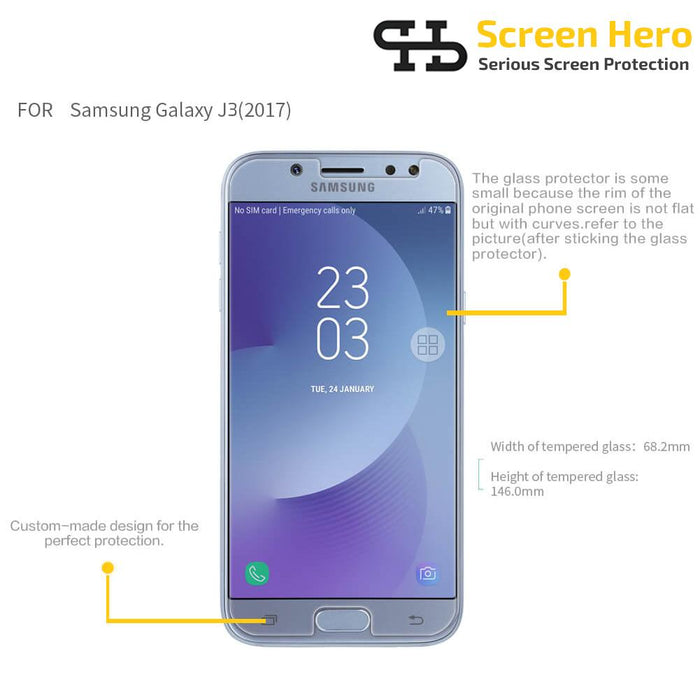 Samsung Galaxy J3 2017 Tempered Glass Screen Protector from Screen Hero - ScreenHero_ie
